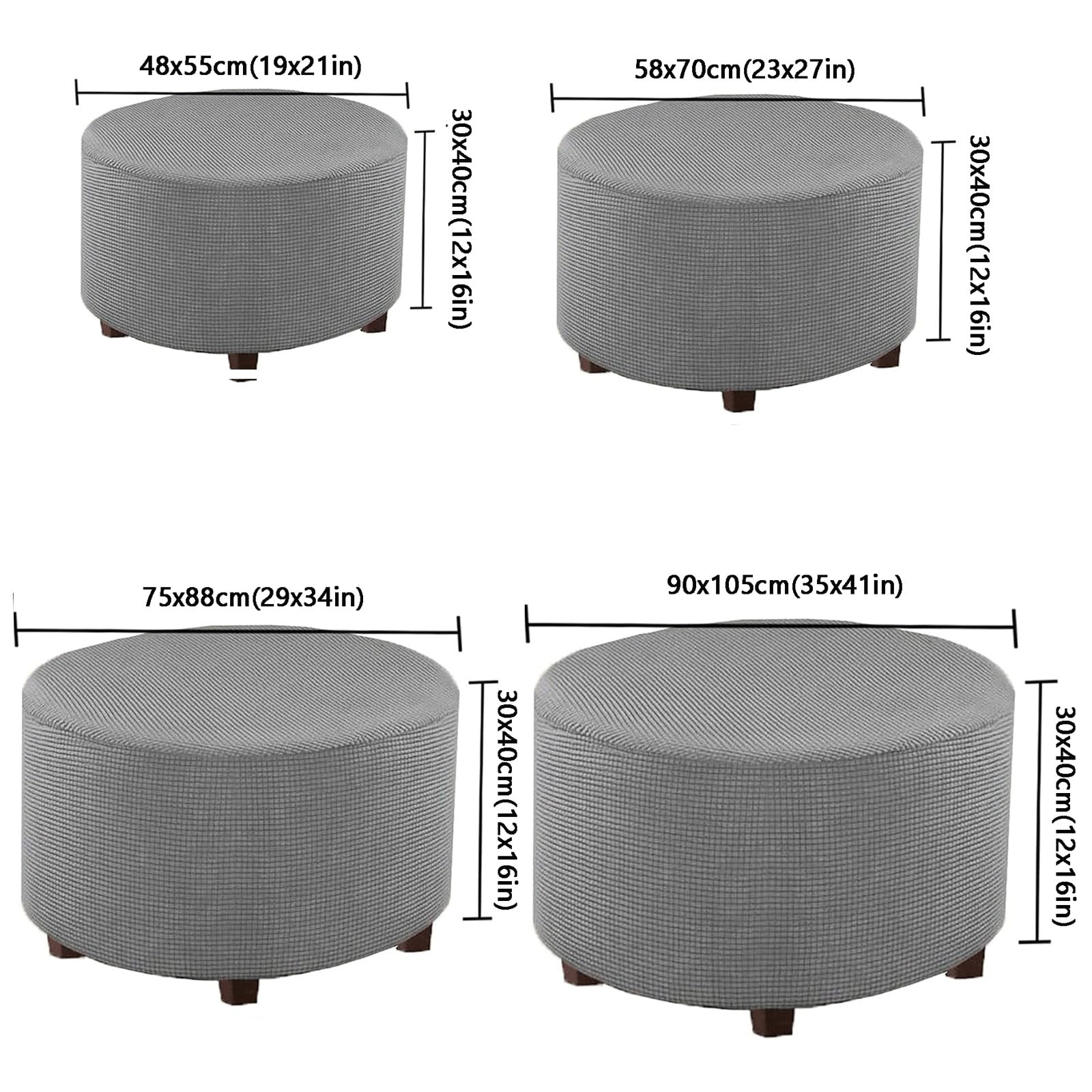 Copri Pouf Rotondo Elasticizzato - Fodera Per Pouf/poggiapiedi, Dimensioni 48x55 Cm, In Tessuto Jacquard Elastico