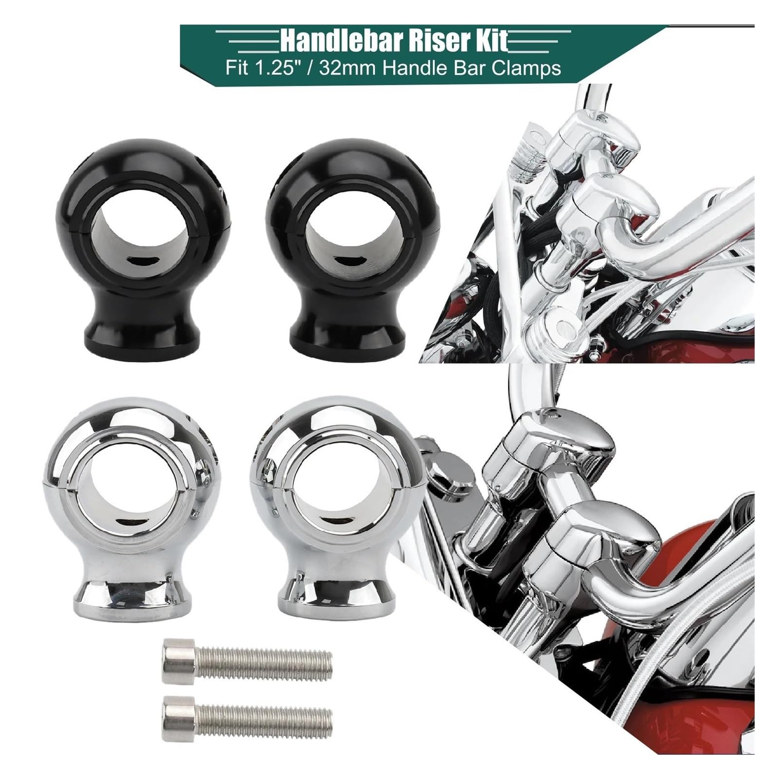Elevadora Manillar Abrazadera Elevación para Manillar Motocicleta Universal 1-1/4" Y 32 Mm Redonda Gruesa para Shadow para Dyna para Chopper para Bobber(Cromo)