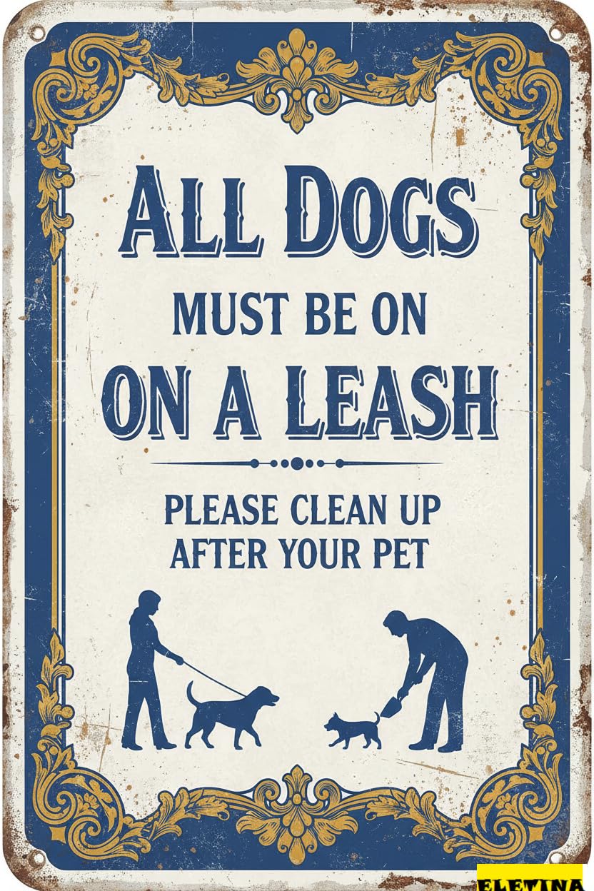Personalized Sign for Man Cave Warning All Dogs Must Be On A Leash Aluminum Safety Warning Vintage Decorative S Garden Driveway High Way Gate 8x12in Metal Quality Private Property