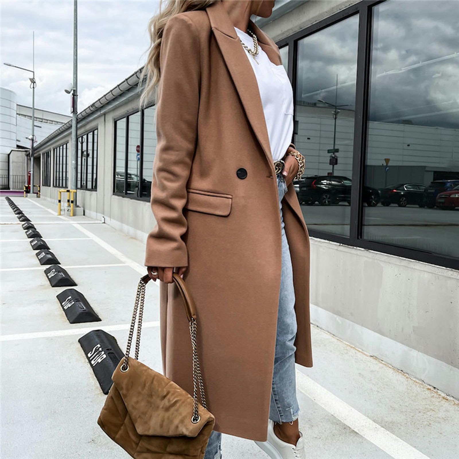 Cappotto Lungo di Lana da Donna Autunnale e Invernale - Nero o Blu, Moda Retrò, Maniche Lunghe, Casual da Strada