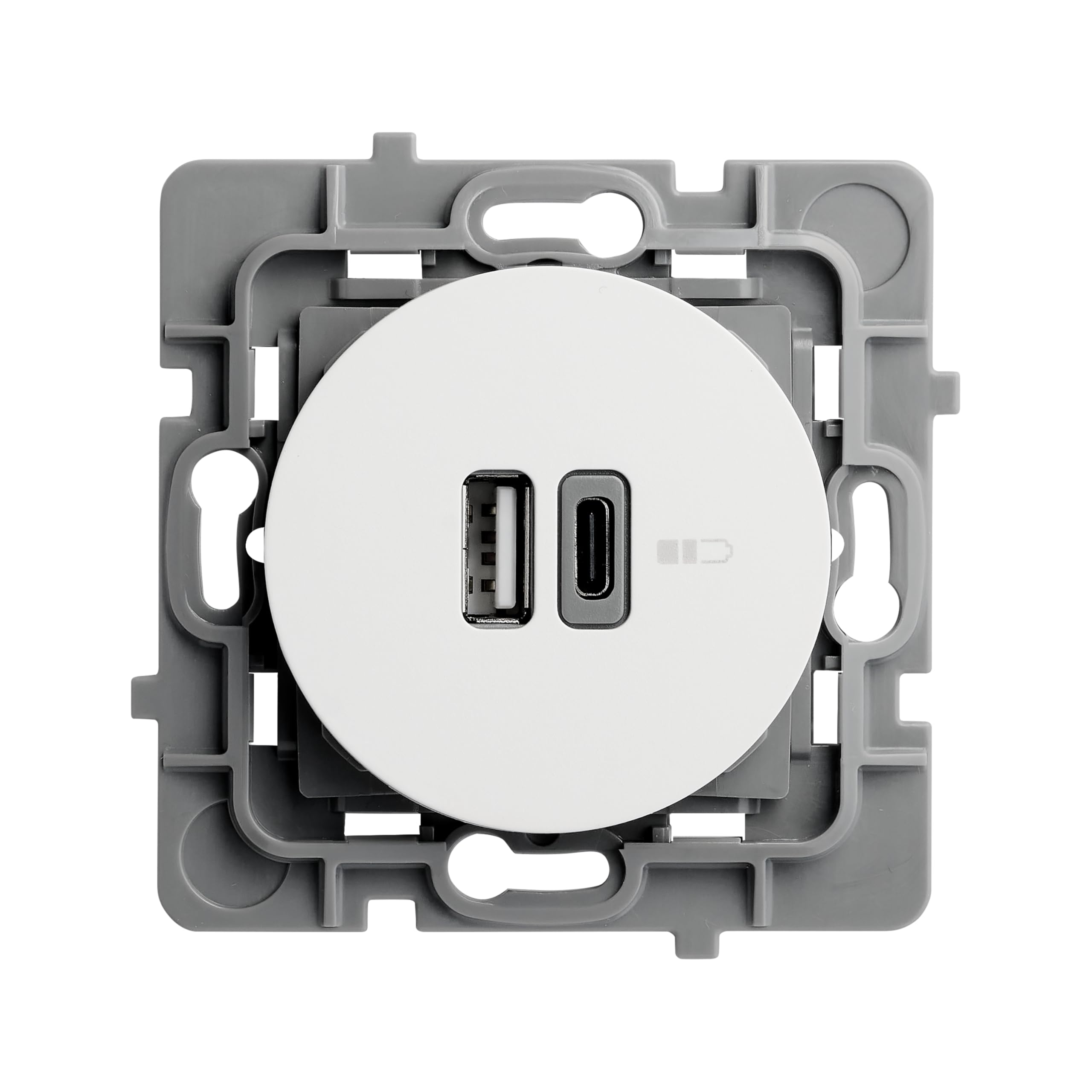 DEBFLEX Casual Evo - Enchufe Doble USB-A 3A + USB-C 3A para Alimentar y Recargar Dispositivos - ABS - Instalación Empotrada - Blanco - 76x76x42 mm