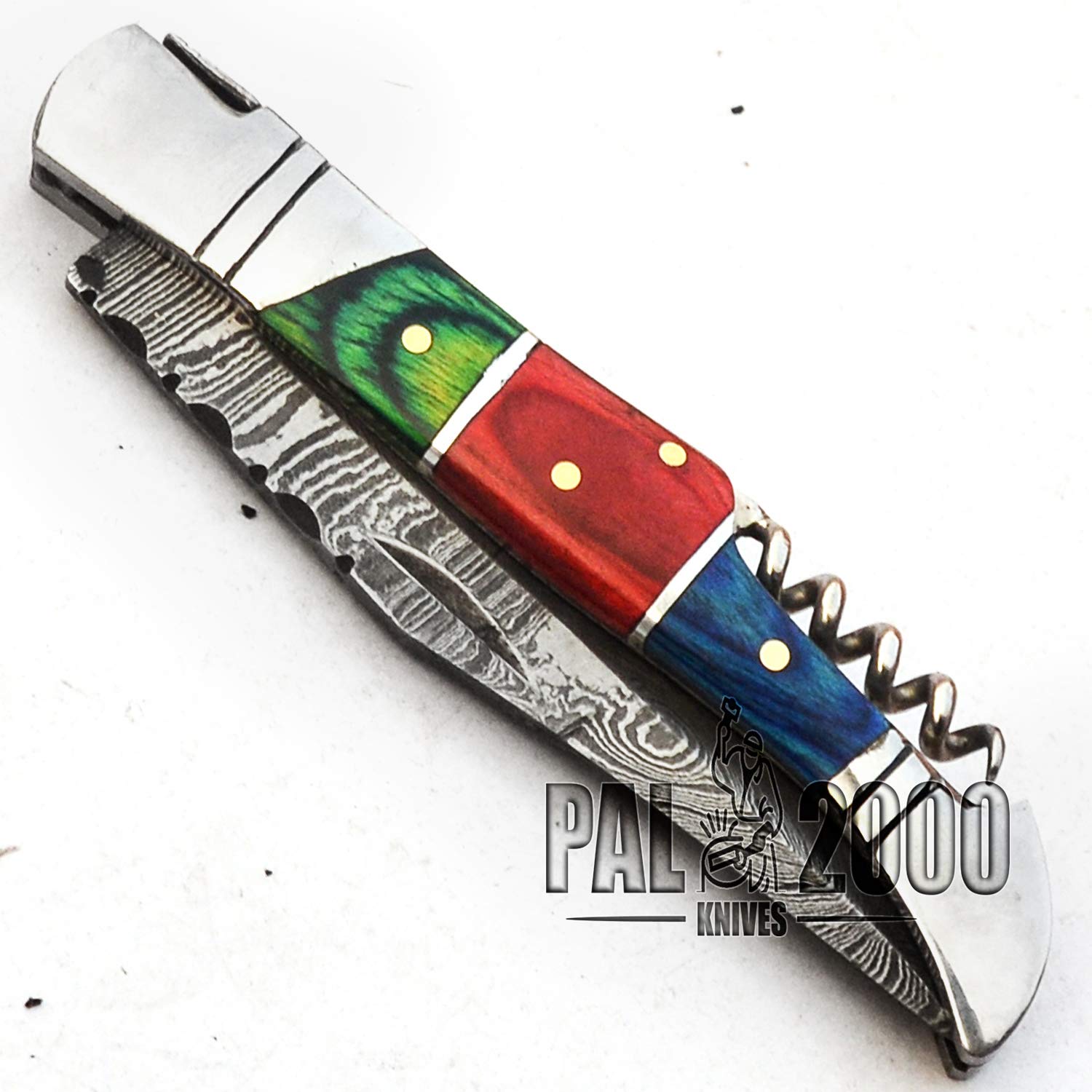 SPSR bellissimo coltello artigianale in acciaio damasco fatto a mano con fodero e apribottiglie vini e champagne garanzia di alta qualità 9691