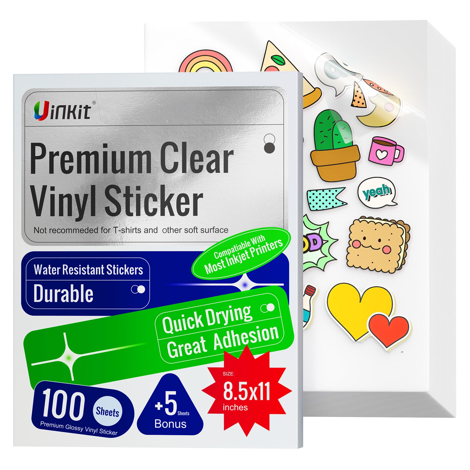 Uinkit 105Sheets Premium 90% Clear Vinyl Sticker Paper
