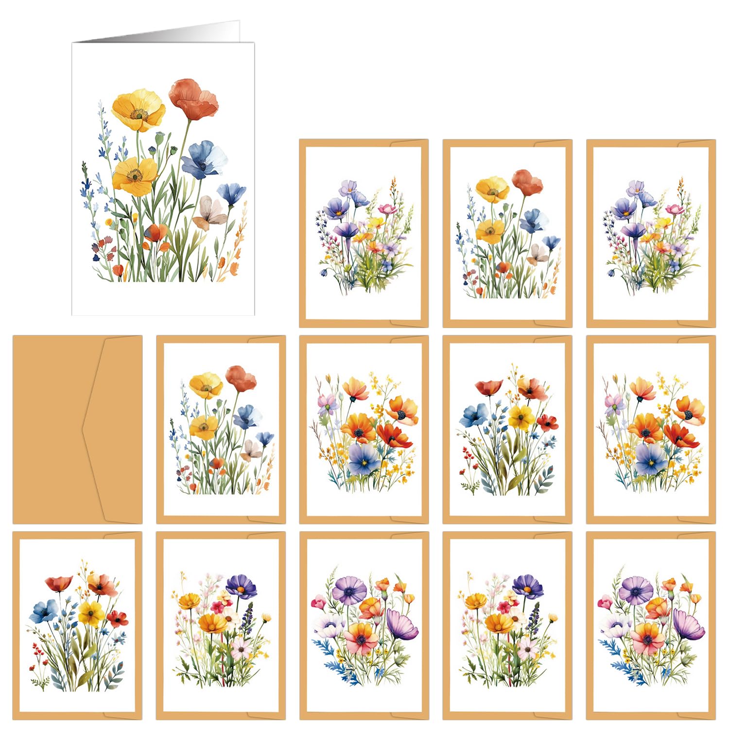 Cards and Envelopes, (24 Set) Floral Blank Cards and Envelopes for Card Making, Multipack Birthday Greeting Cards, DIY Blank Cards, Blank Greeting Cards, Flowers Postcard for Wedding, Scrapbooking