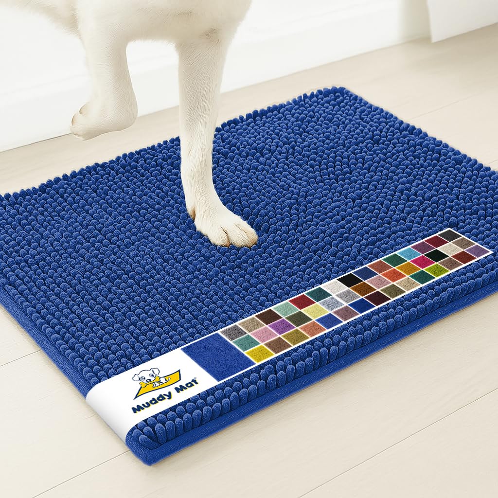 Muddy Mat® | Super Water Absorbent Door Mat Indoor, Microfiber Quick Dry Chenille Entryway Rug, Slip Resistant Front Door Mat, Indoor Mats for Entryway, Machine Washable Pet Rug, Royal Blue 3ft x 8ft