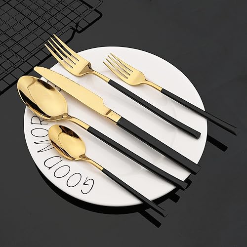 Miniatura 6 de JASHII Juego de 5 cubiertos de acero inoxidable 1810 cubiertos para 1, regalo resistente, utensilios de cocina, espejo pulido, apto para