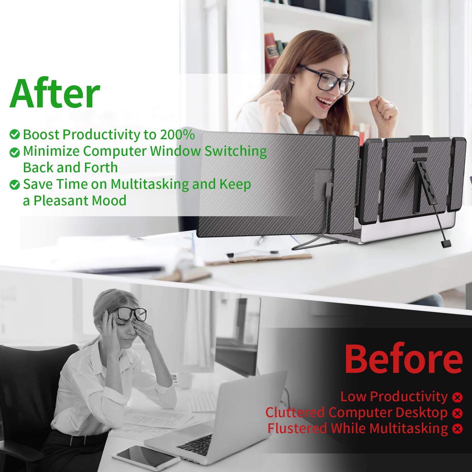 Przedłużacz ekranu laptopa, 35.6 cm FHD IPS przenośny monitor podróżny, drugi ekran do laptopów 33 cm - 43.2 cm, idealny do podróży / pracy zdalnej, kompatybilny z Windows/Mac/Android/Chrome