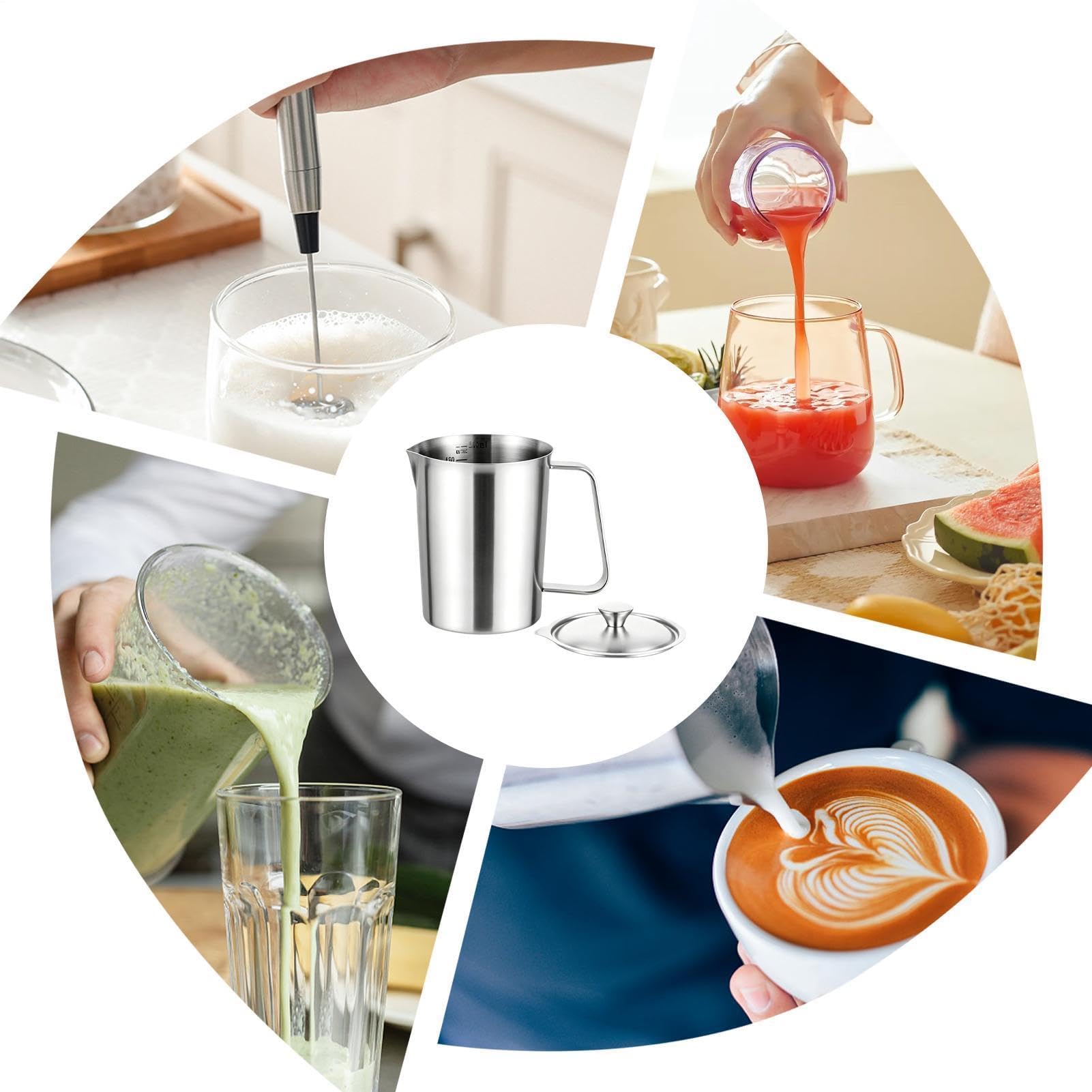 Flüssiger Messbecher - Hitzebeständiger Doppelskalen-Behälter mit Deckel zum Kochen und Backen, spülmaschinenfester Milchaufschäumer Becher für den Heimküchengebrauch