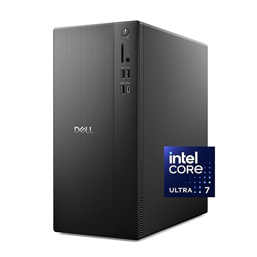 Dell Tower Desktop ECT1250 - Intel Core Ultra 7-265 Processor, Intel UHD Graphics, 32GB DDR5 5600MT/s Memory, 1TB M.2 SSD, 3.0 SD Card Reader, Wired Keyboard and Mouse, Basic Onsite Service
