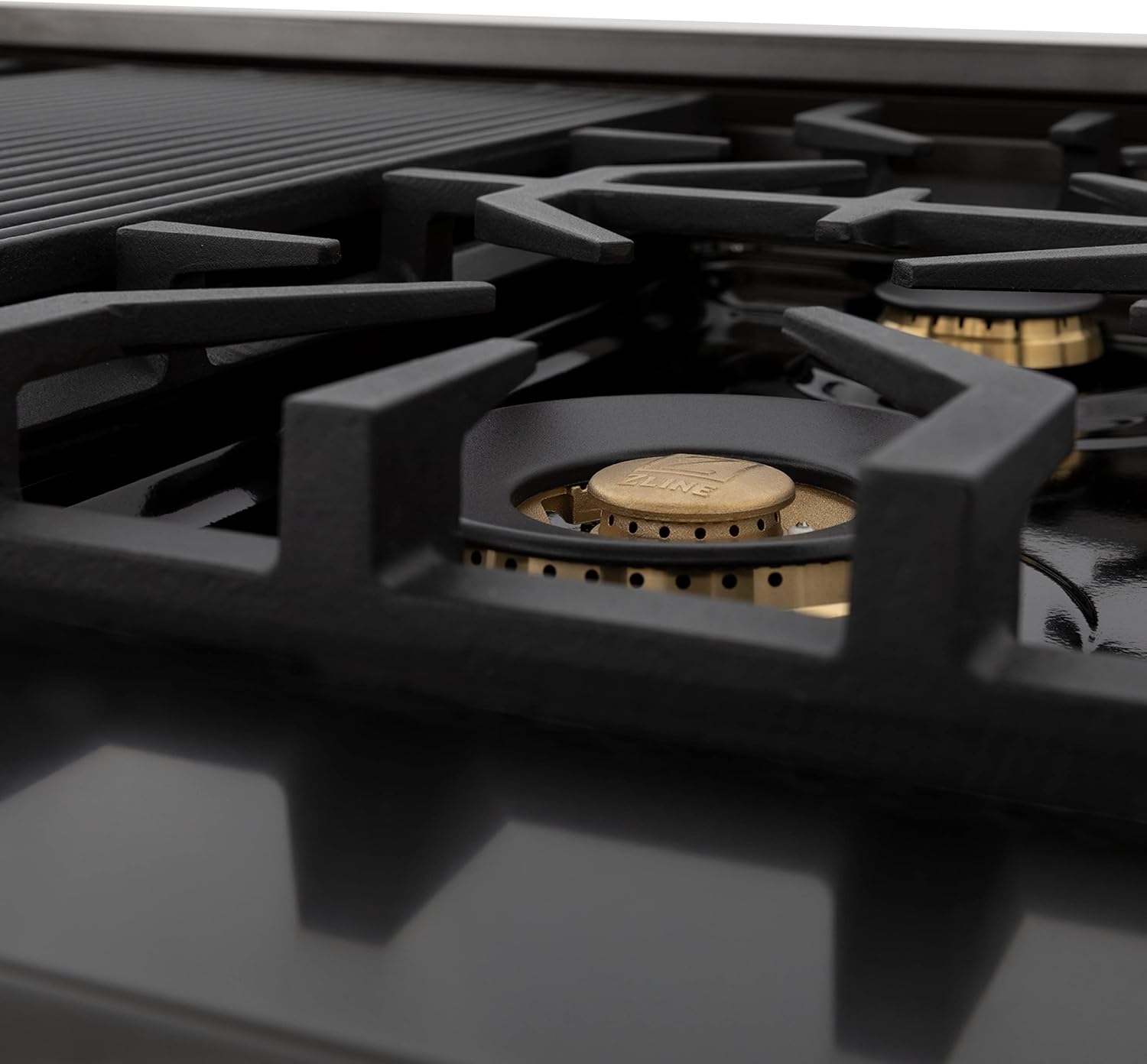 ZLINE Autograph Edition 48 in. Legacy Gas Rangetop with 7 Burners and Porcelain Cooktop in Black Stainless Steel with Champagne Bronze Accents (RTBZ-48-CB)