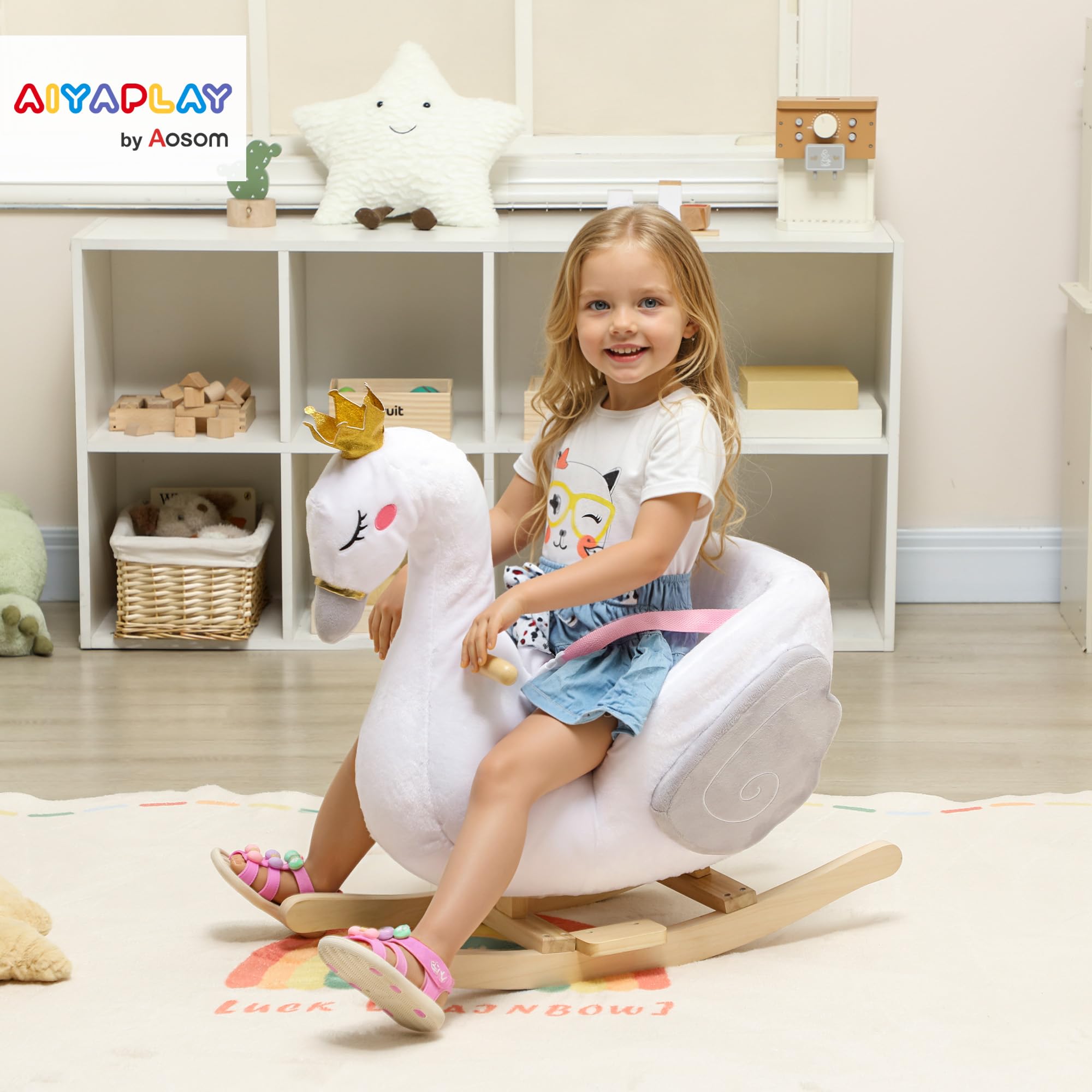 AIYAPLAY Huśtawka łabędź z kołysanką, 1,5-3 lat, biały