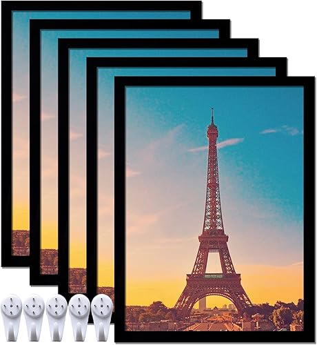 Juego de 5 portarretratos de 18 x 24 pulgadas, marcos de fotos negros de alta transparencia para galería de pared horizontal de escritorio vertical