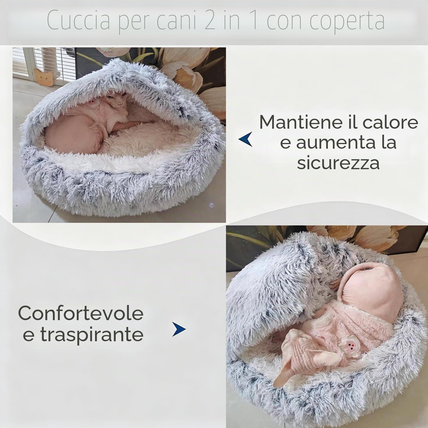 Soffice Letto a Forma di Conchiglia per Cani e Gatti Cuccia Cane Gatto Interno Morbida Caldo Divano in Peluche per Animali Domestici Fluffy Peluche Letti per Cani (Grigio, 65cm)