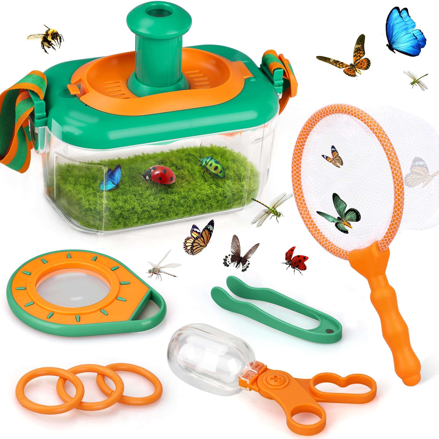 TOY Life Bug Catcher for Kids Outdoor Toys with Butterfly Net, Bug Habitat with Magnified Viewer, Bug Toys Tweezers & Magnifying Glass, Inset Catcher for Kids Outdoor Activities Explorer Kit