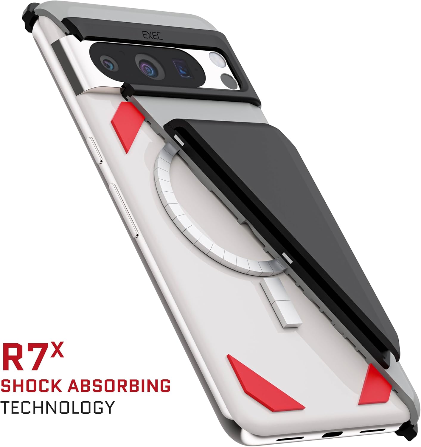 Ghostek Exec Wallet Case for Google Pixel 8 Pro - Magnetic Credit Card Holder, Compatible with Wireless Charging, Kickstand (6.7 Inch, Gray)