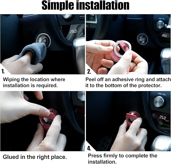 SINGARO Universal Engine Start Stop Button Cover, Car Power Control Zinc Alloy Trim, One Button Start Cover Interior Accessories (Pink)