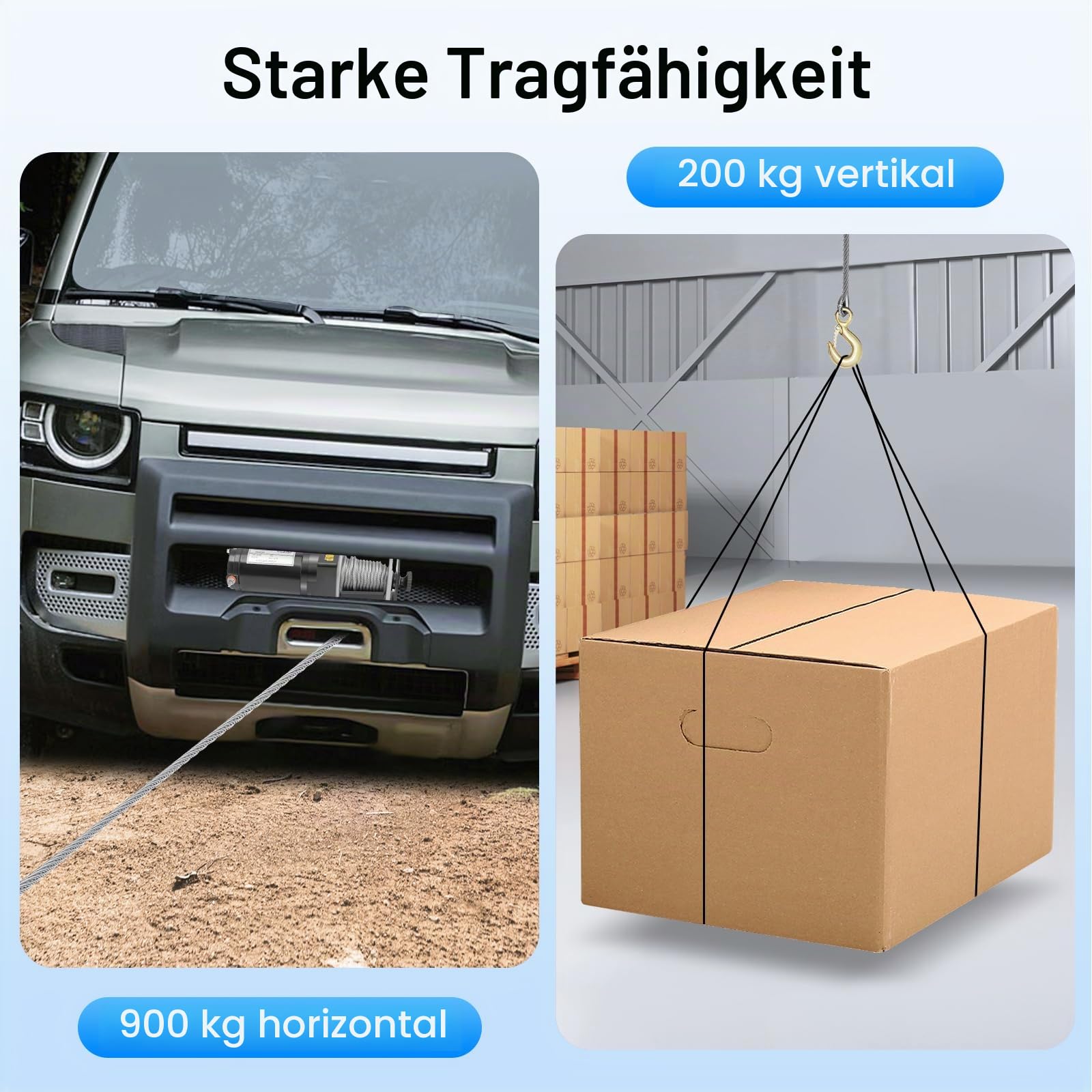 Elektrische Seilwinde 12V mit Funkfernbedienung – 900 kg Offroad Motorwinde Seilzug Elektrowinde, 6m Stahlseil