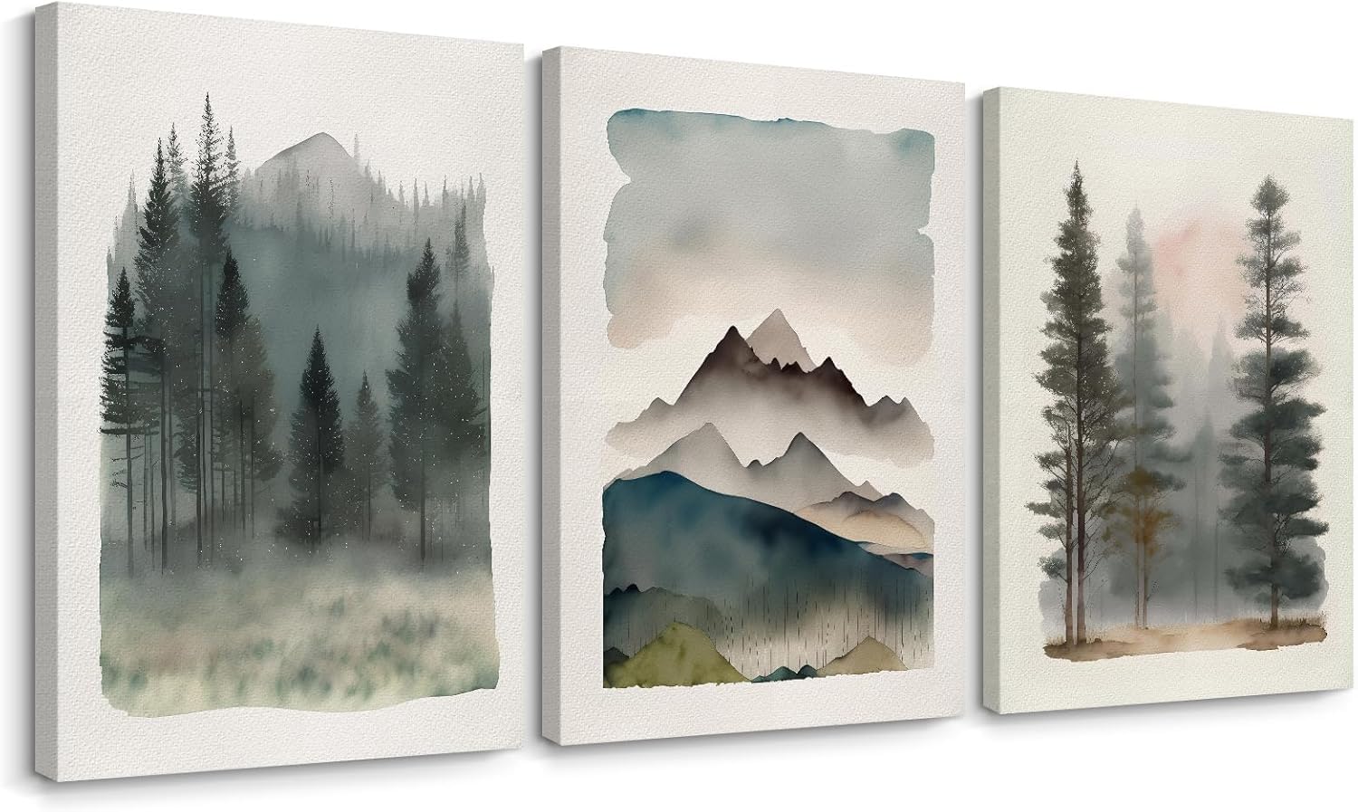 lianyibo Mountain Forest Wall Art Decor Watercolor Landscape Canvas Pictures Tree Forest Poster Prints for Living Room Bedroom(60x90cmx3/Frameless)