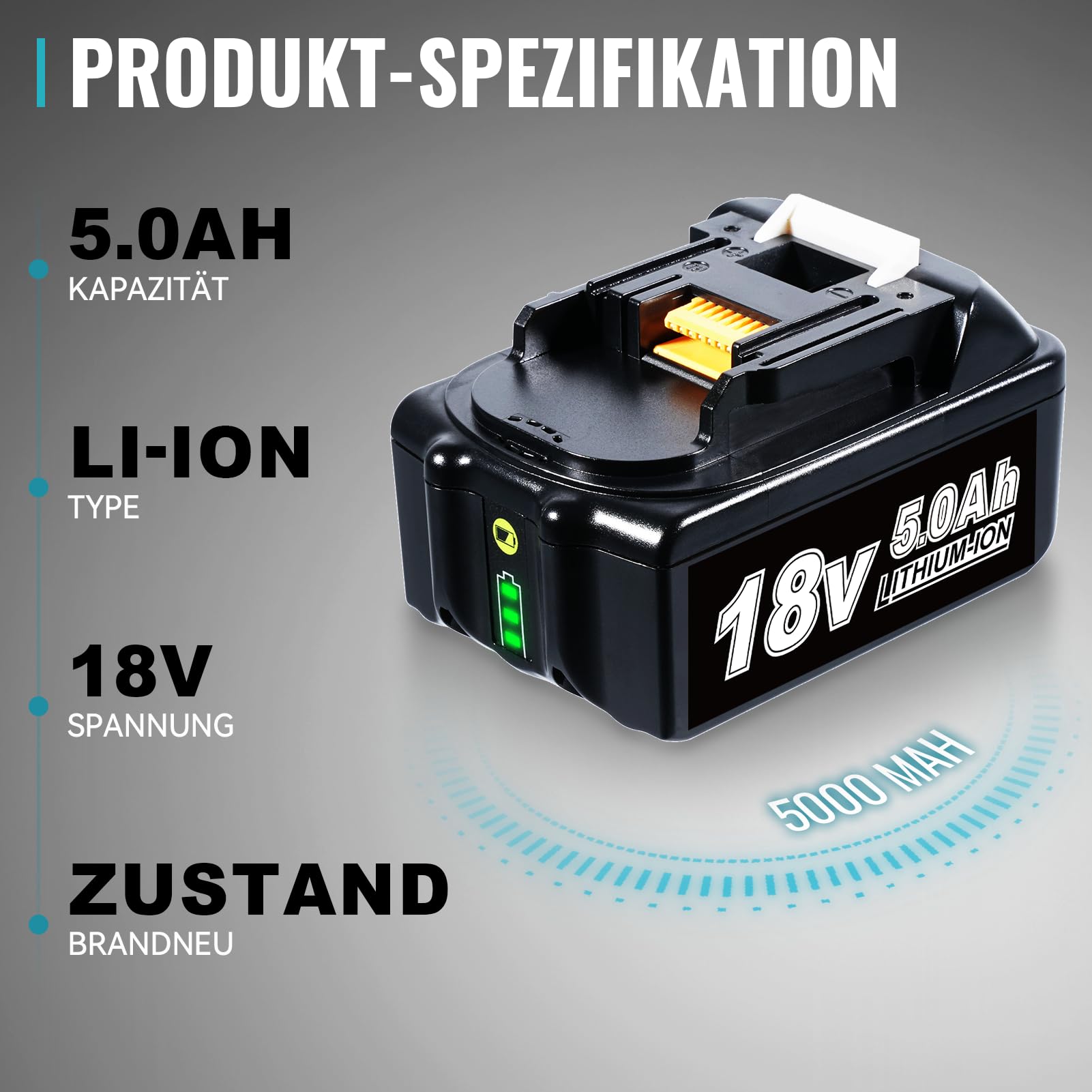 2Stück 5,0Ah Li-Ion Ersatz für Makita 18V Akku mit Ladegerät DC18RC Kompatibel mit Makita Akku 18V BL1860B BL1850B BL1840B BL1830