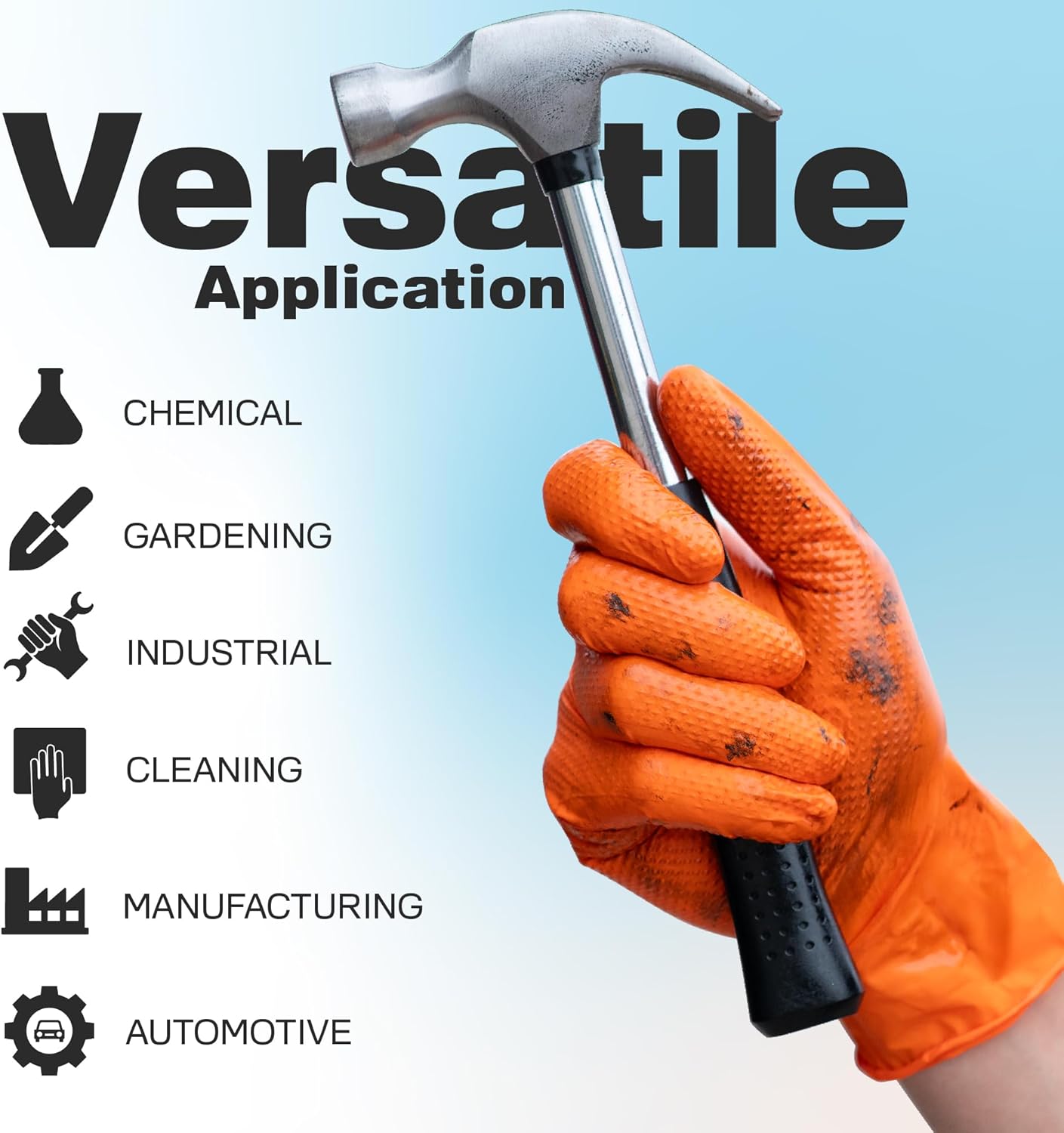 Raxwell Orange Nitrile Gloves 8.5 Mil - Powder-Free Puncture-Resistant Protection - Diamond-Texture Work Gloves with Grip - Image 7