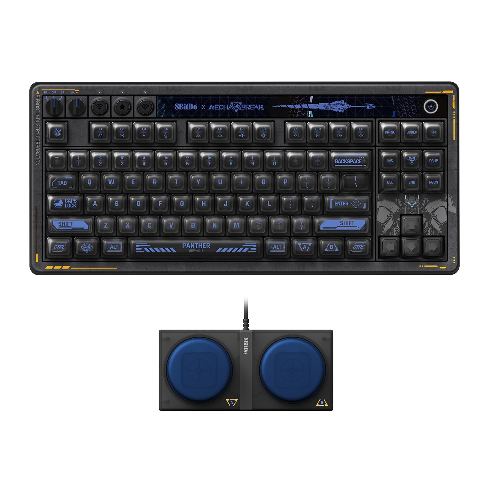 8BitDo Retro 87 Mechanical Keyboard with Hot-Swappable Kailh Switches, RGB Backlight, Programmable Buttons, Wireless 2.4G/Bluetooth/USB-C for Windows and Android - Mecha Break: Panther