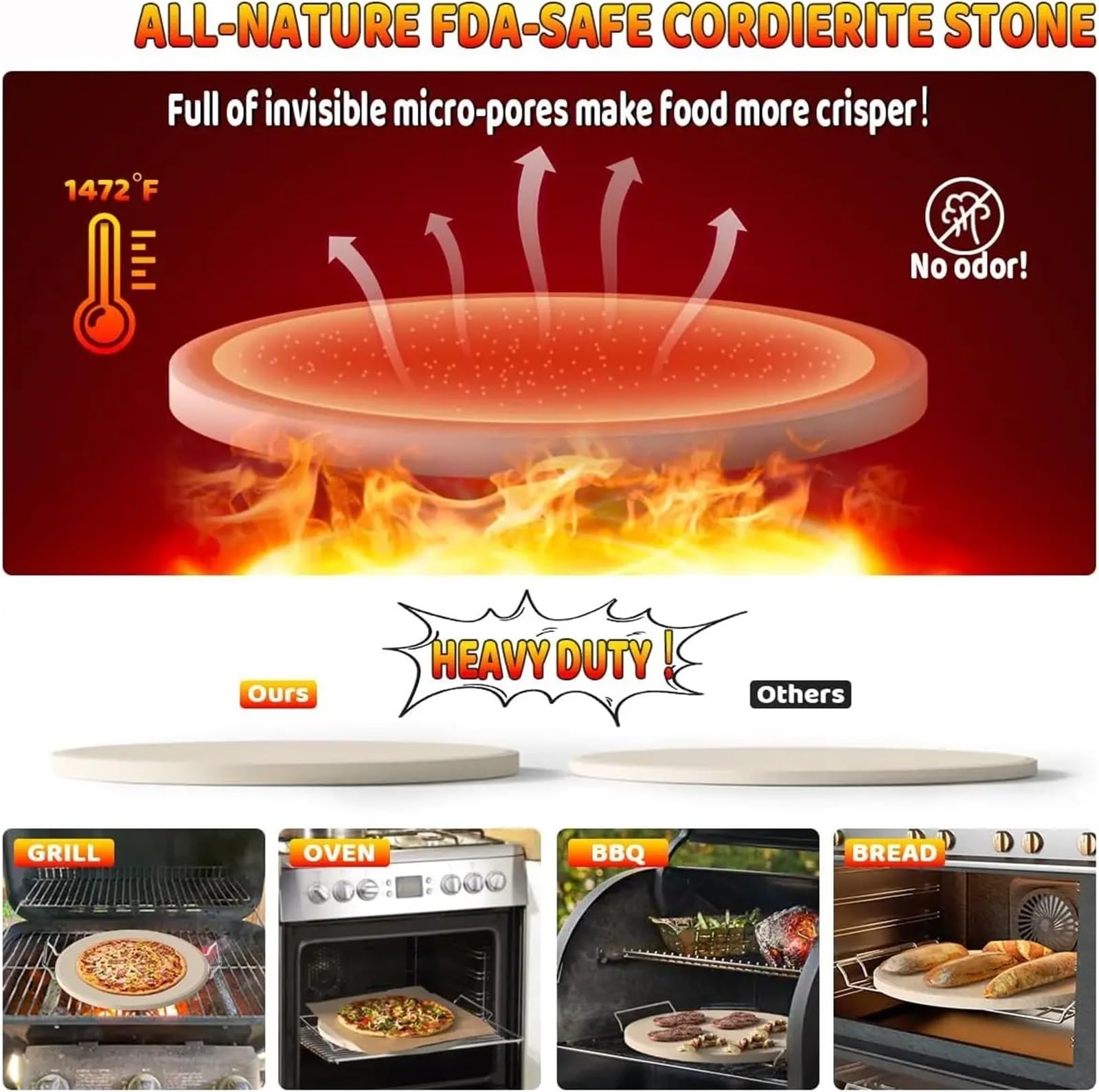 Juego de piedras for Pizza grandes, piedra for resistente 16 "para horno y parrilla con asa, cáscara, 1 Para Base Crujiente