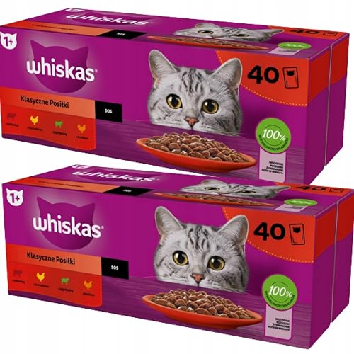 Whiskas Comida para gatos húmeda para adultos, selección clásica en salsa, 80 bolsas de porciones (2 unidades)