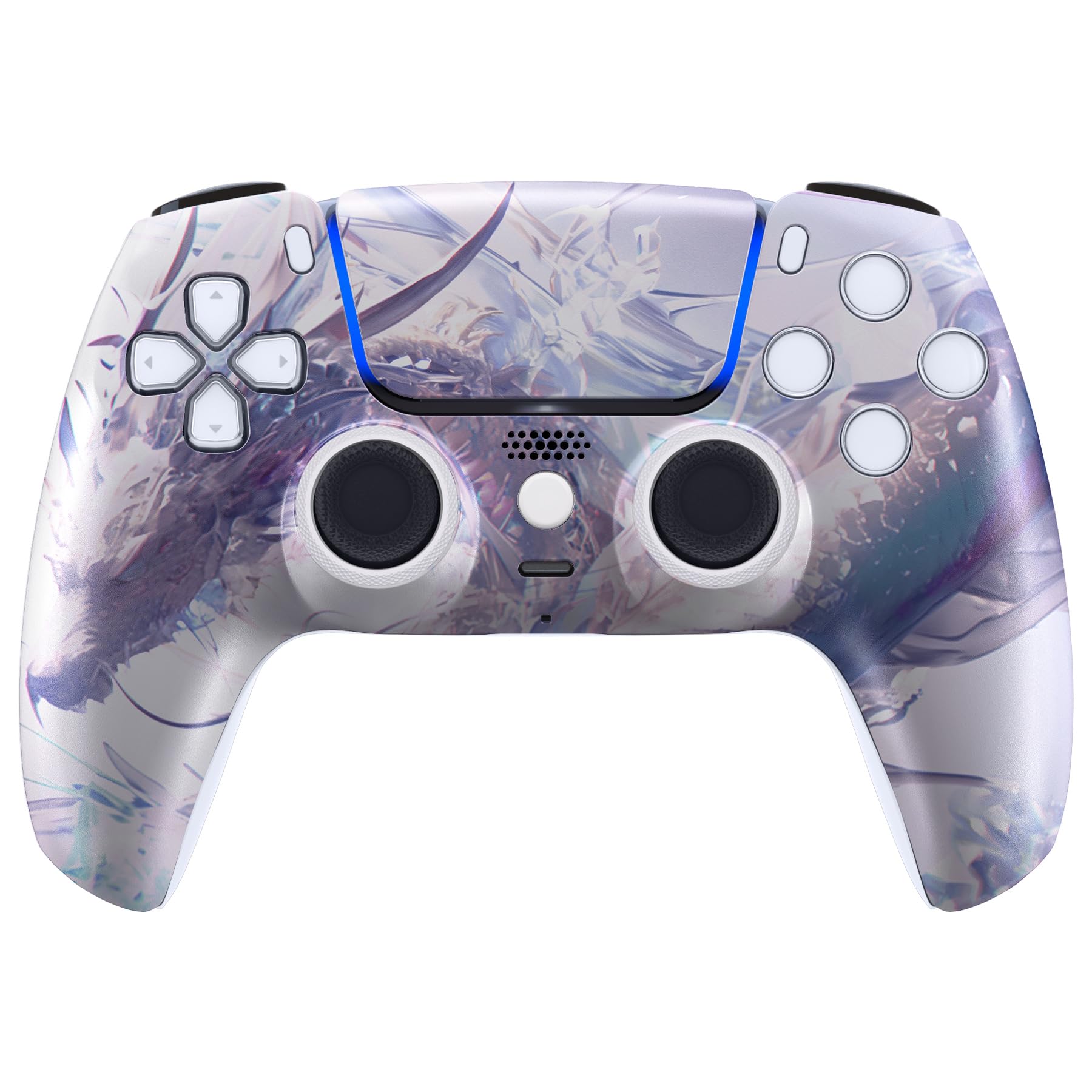 eXtremeRate Luna Cover per ps5 Controller Joystick,Shell Frontale Touchpad Ricambio,Scocca Ridisegnata&Anelli per ps5 Joypad BDM 010/020/030/040/050-Drago di Cristallo
