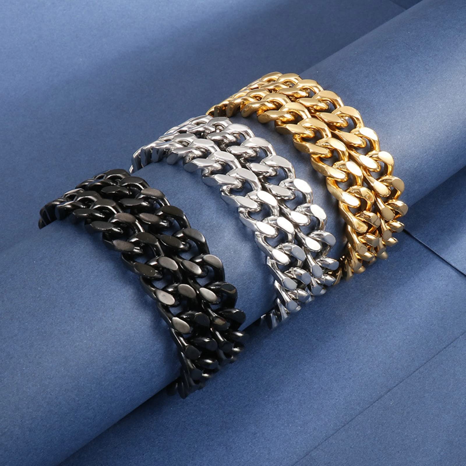 18-30 Zoll Männer Kette 12mm, Edelstahl Gold/Silber/Schwarz Hip Hop-Kettenkettenkette Halskette
