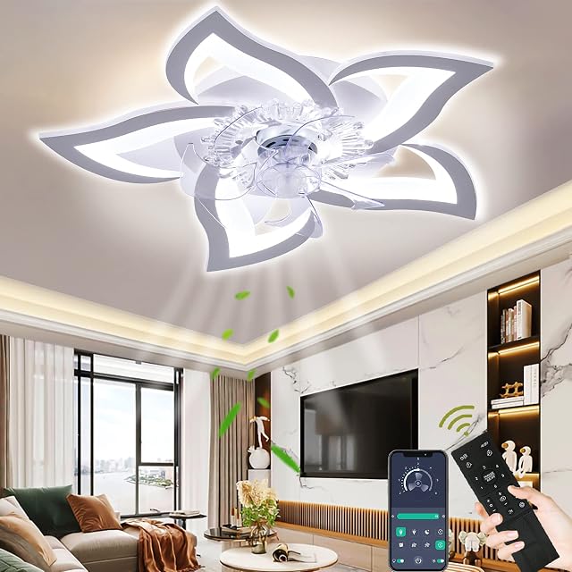 Wildcat Ceiling Fans with Lights, Modern LED Dimmable Ceiling Light with Fan and Remote Control, Quiet, Creative 5 Lights Design, Ceiling Fan for Bedroom, Kitchen, Dining Room