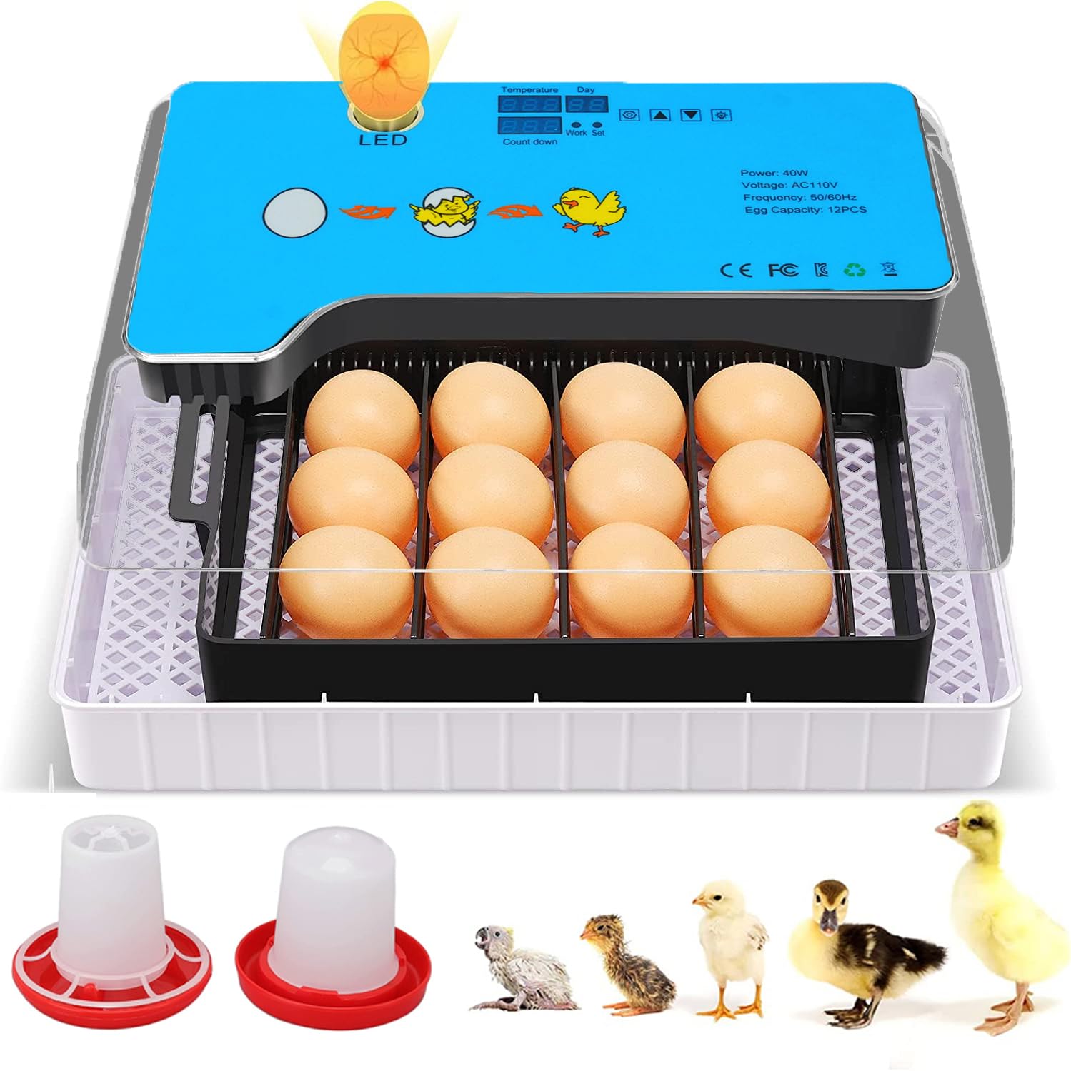 Egg Incubator Clear View, Automatic Egg Turner,Temperature Humidity Control,Egg Candler,Poultry Egg Incubator for Hatching 12-15 Chicken Eggs, 35 Quail Eggs, 9 Duck Eggs, Turkey Goose Birds