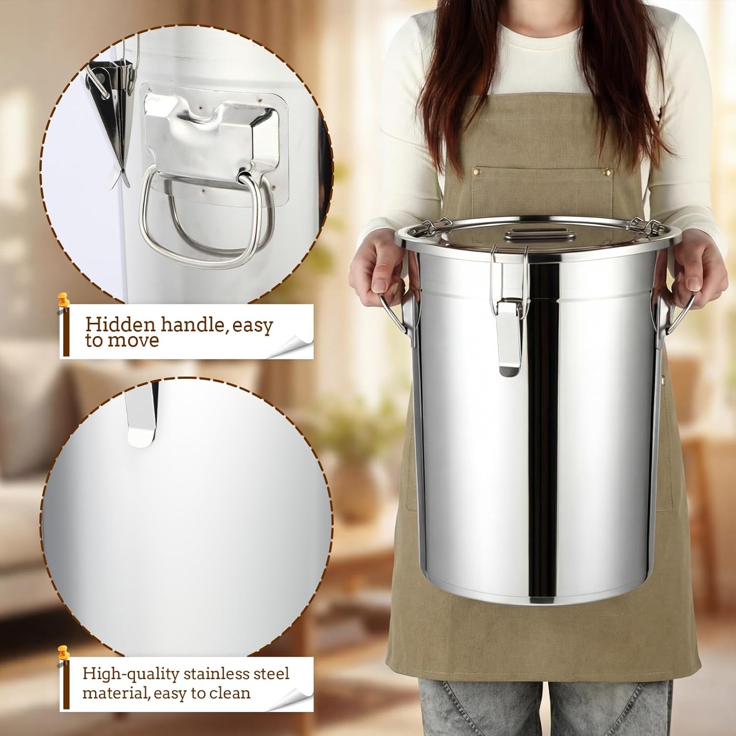 Lounsweer 2 Pack 7 Gal Stainless Steel Dog Food Storage Container with Lid and Locking Clamp 28 L Metal Airtight Container Large Stainless Steel Bucket with Food Scoop for Pet Feed
