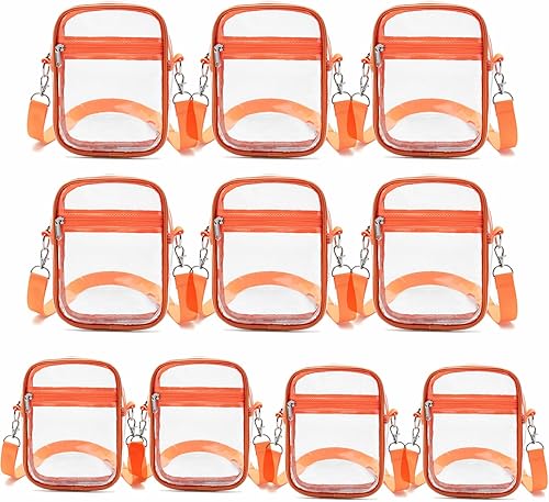 Miniatura 8 de DNFUN Bolso cruzado transparente, aprobado para estadios, correa ajustable para conciertos, eventos deportivos Naranja