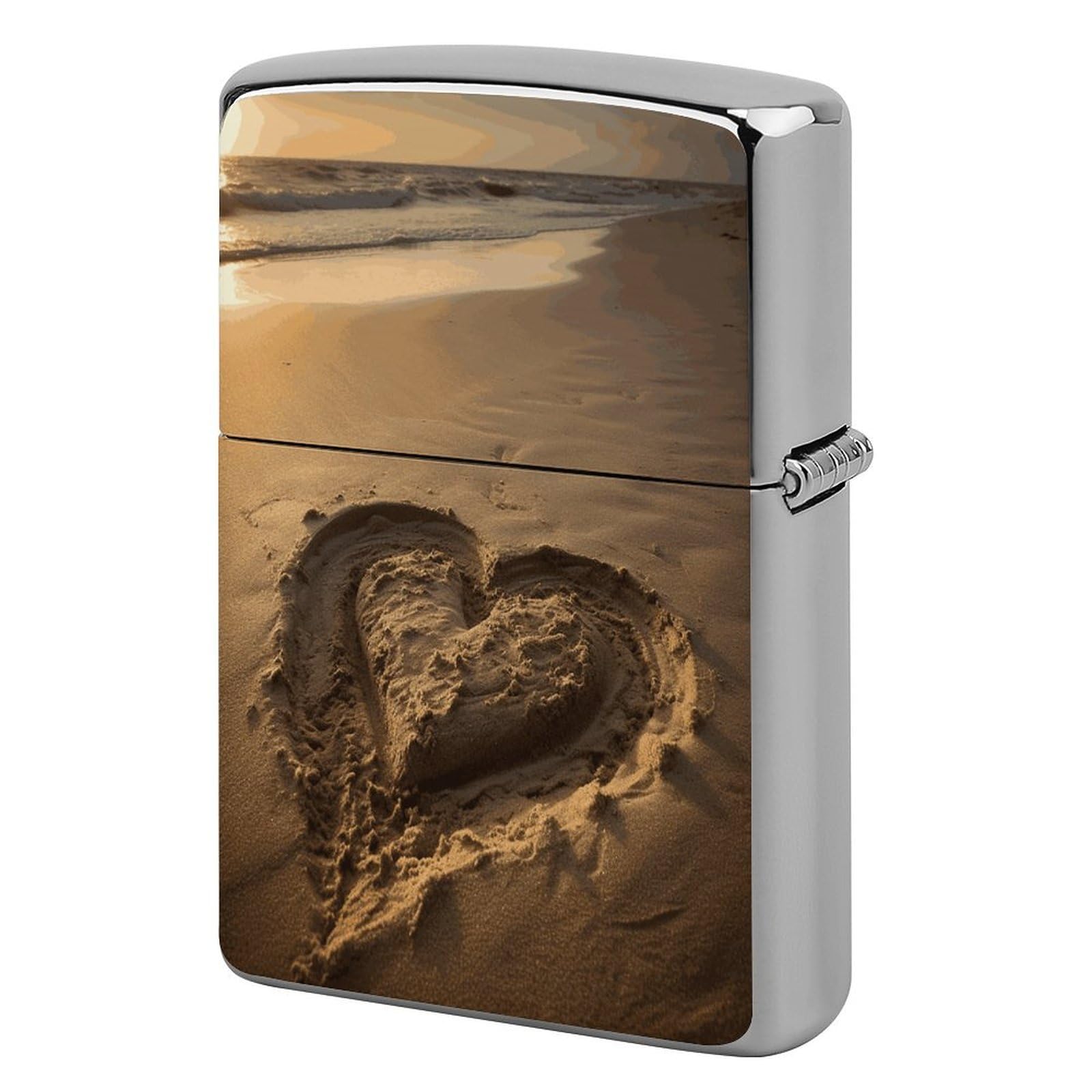 Btcowzrv Style Hearts Drawn On The Beach Metal Lighter Case Sleeve Cover Holder