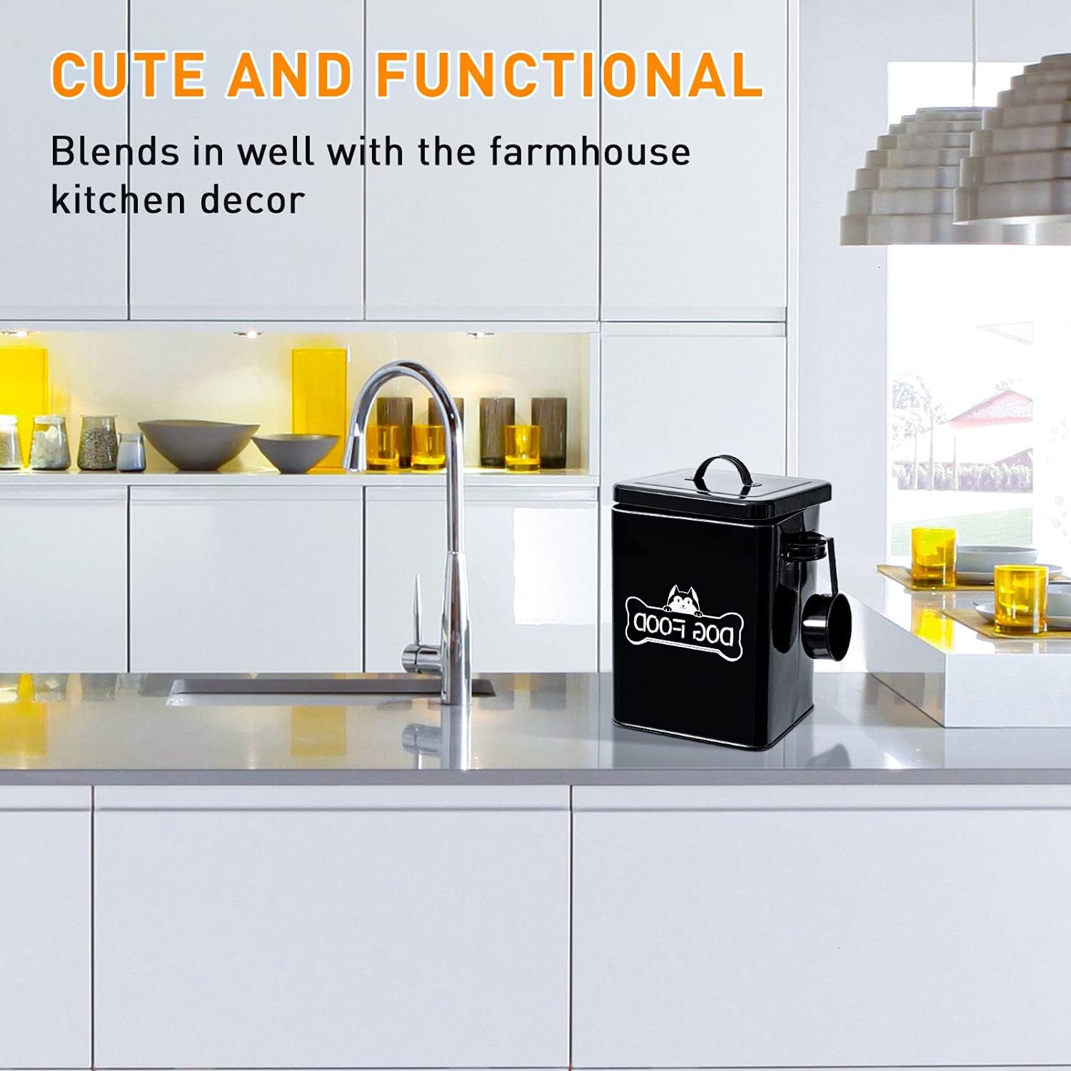 Pet Supplies : Vumdua Cat and Dog Food Storage Container with Serving Scoop - Airtight Pet Food Storage with Lid, Farmhouse Dog Treat Container, Great Gift for Dog Owners, Black : 