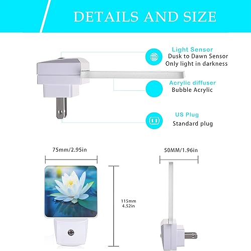 Miniatura 2 de Luz nocturna de loto blanco, hermosas luces nocturnas enchufables con sensor de atardecer a amanecer para dormitorio, baño y sala de estar, lámpara