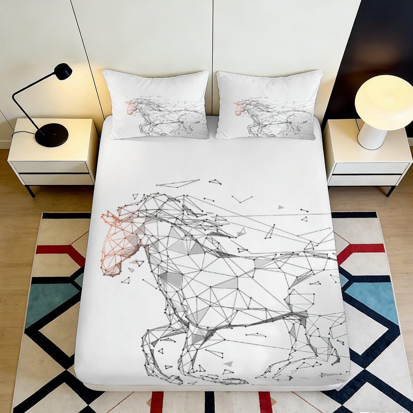 Jqzkxnhpbr Style-9 3D Printed Geometric Horse Fitted Sheet Microfiber Soft White Abstract Animal Bed Cover For Bedroom Dorm Decor 90X200x25cm