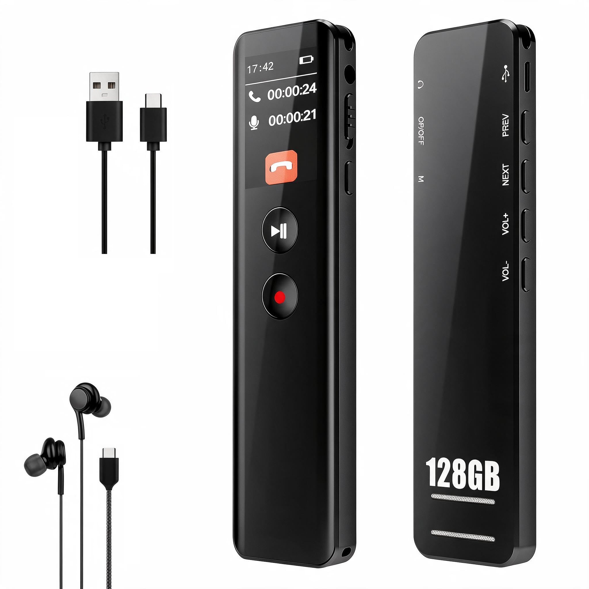 Registratore vocale da 128 GB, Type-C, WAV, One-Click, Lezioni