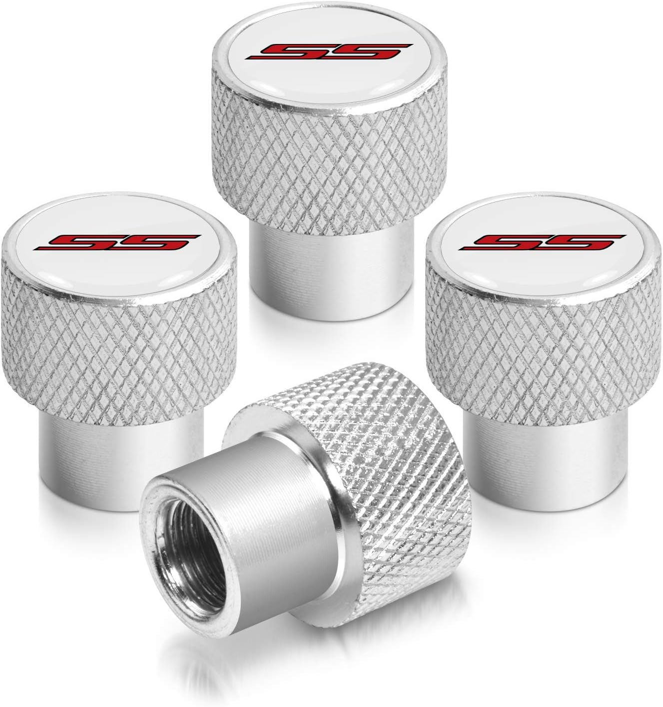 iPick Image for Chevrolet Camaro SS Logo Black on Shining Silver Easy-Grip Aluminum Tire Valve Stem Caps - Official Licensed