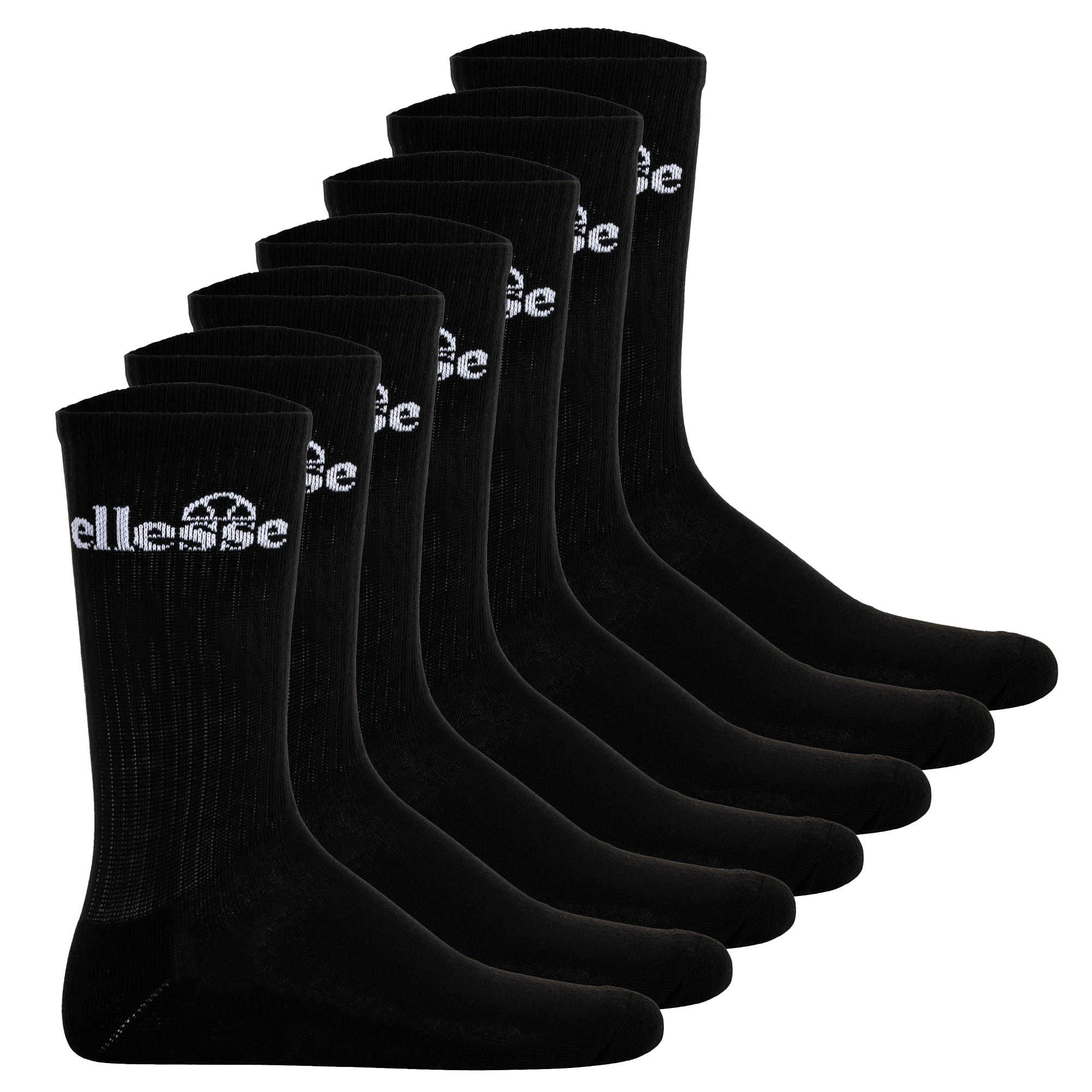 Ellesse Unisex Sports Socks 7 Pairs - Trego Sport Sock, Crew Socks, Tennis, Ribbed Cuffs, Logo, black, 43-46
