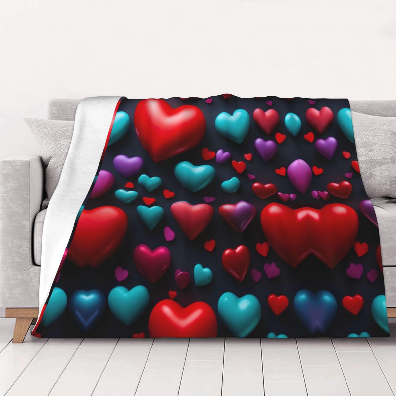 Couverture en flanelle rouge motif cœur pour lit et canapé toutes saisons
