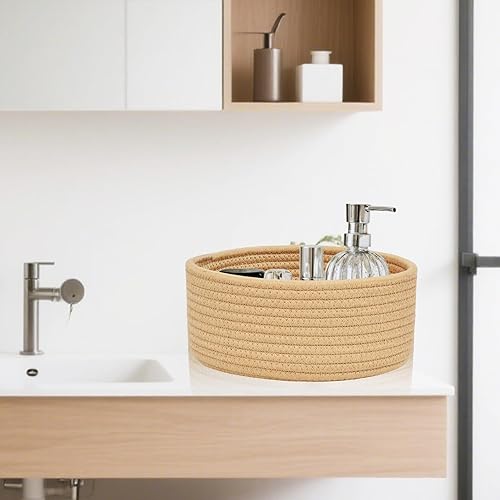 Miniatura 60 de ABenkle Paquete de 2 cestas pequeñas, cesta tejida de cuerda de algodón, lindas cestas de almacenamiento pequeñas, cesta bohemia decorativa