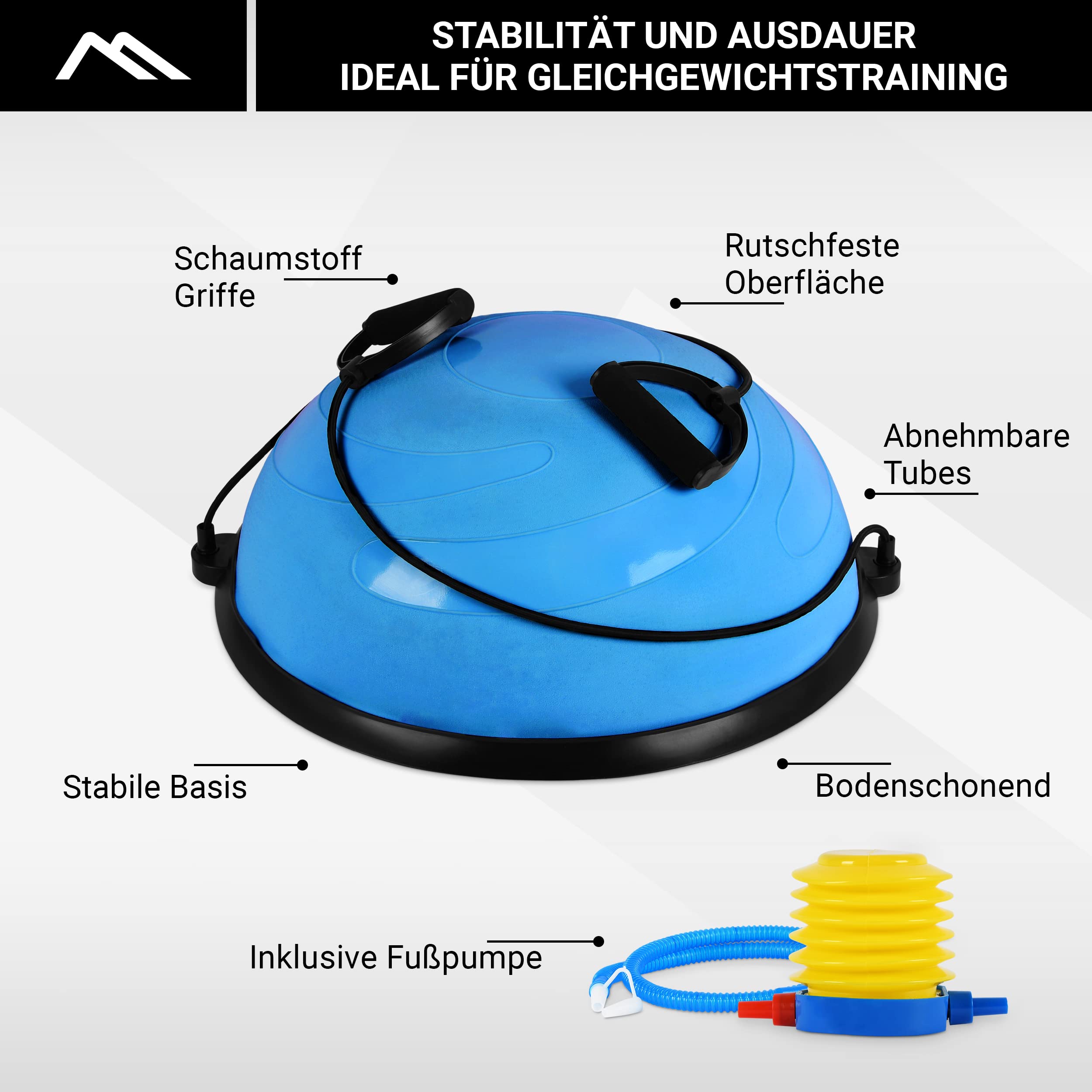 Balance Ball Trainer Premium piłka gimnastyczna + ekspander i pompka – możliwość obustronnego użytkowania, trenażer równowagi (granatowy)