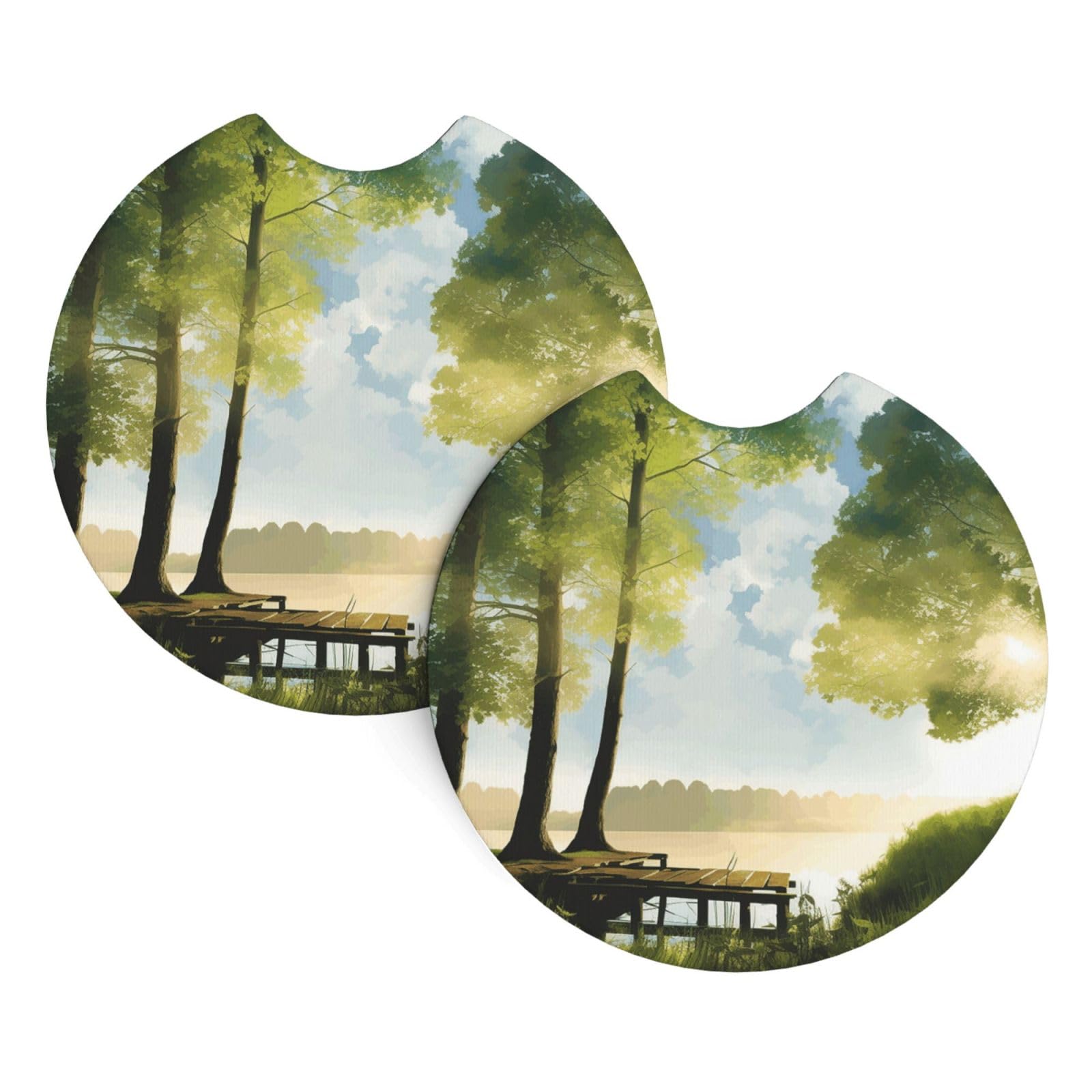 2 Pack Car Coaster for Cup Holders Landscape Trees Car Cup Coaster 2.7" Neoprene Non-Slip Automotive Cup Mat Universal Auto Car Interior Accessories for Women Men Cup Pad