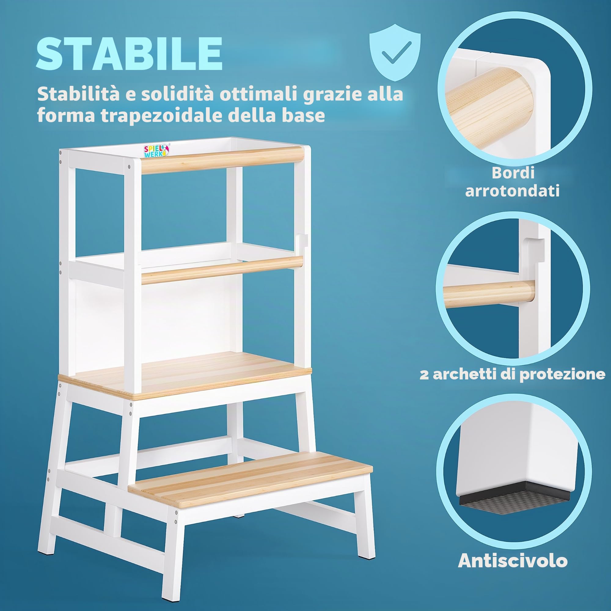 Spielwerk Torre Montessoriana Learning Tower in Legno 50x51x93 cm per Bambini da 2 Anni