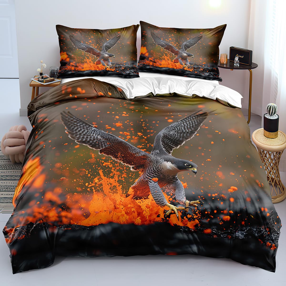 Housse de couette 140x200 aigle volant et lave volcanique avec 1 taie d'oreiller