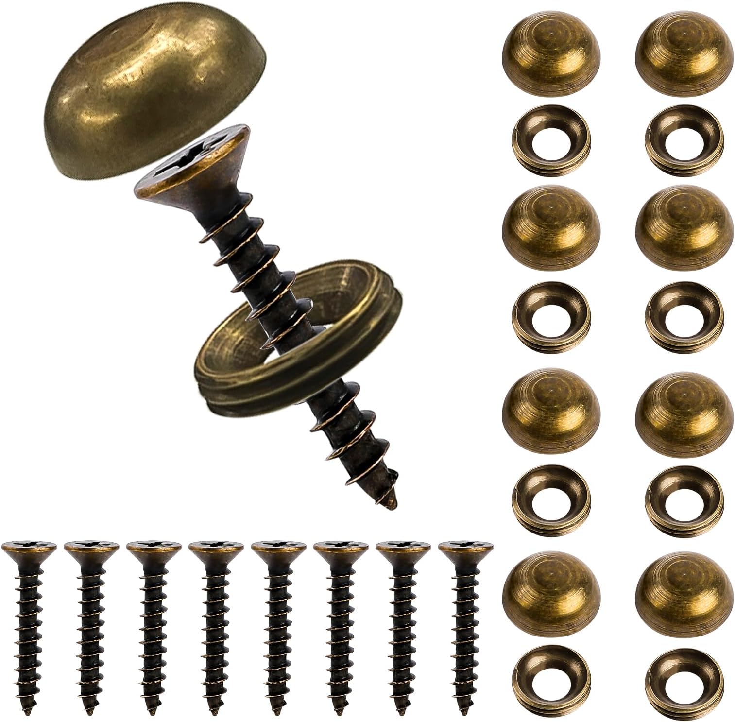 8Pcs Brass Decorative Screws with Caps, Self Tapping Screws for Cabinet Doors, Windows, Mirror & Wood Furniture Fixing (15mm)