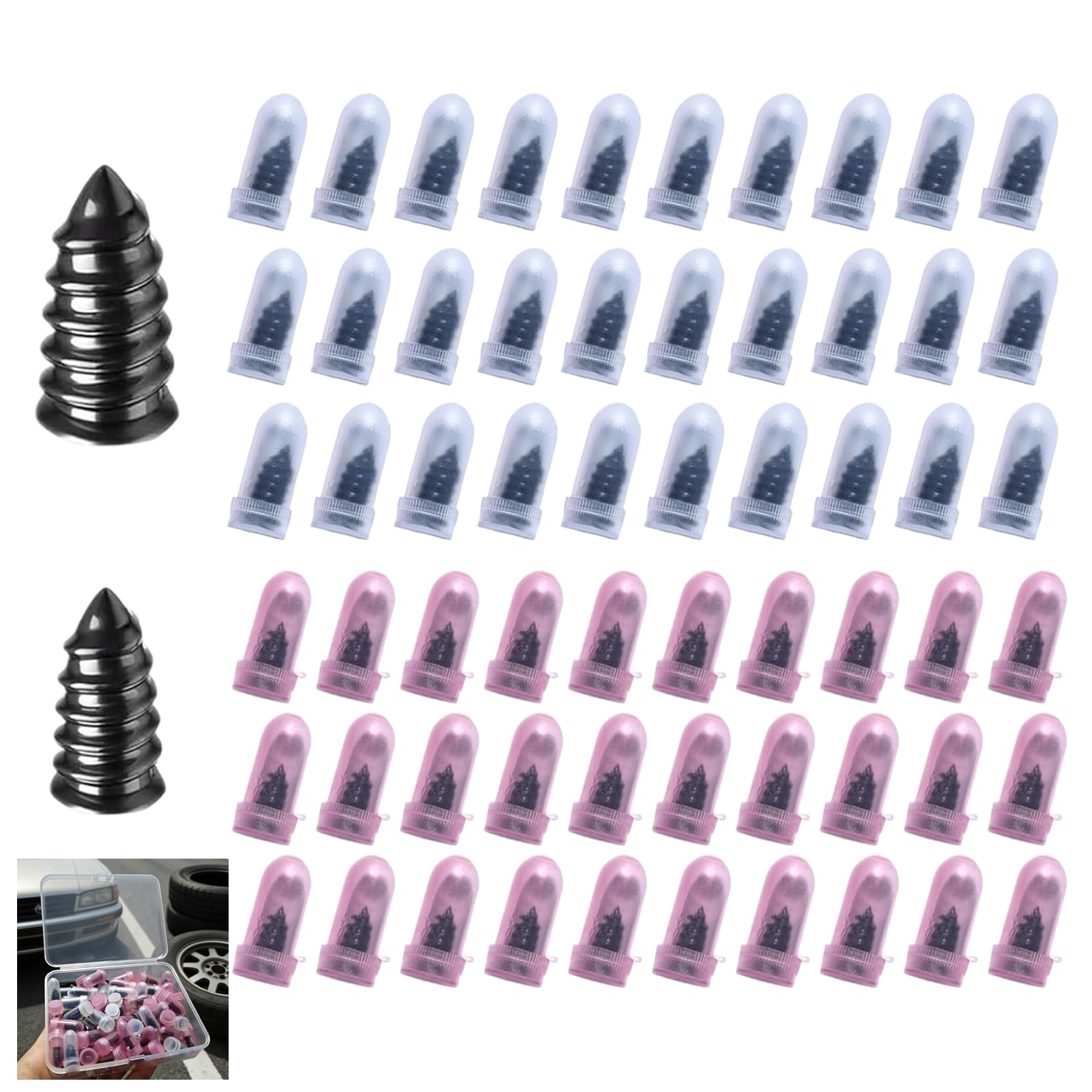 Tire Repair Screws 60Pcs Screw in Tire Plugs Self-Service Flat Tire Repair Kit with Screwdriver Storage Case for