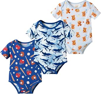 Baby Bodysuits 3-Pack Newborn Boys Girls Soft Bodysuit Bamboo Viscose Infant Toddler Summer Outfits