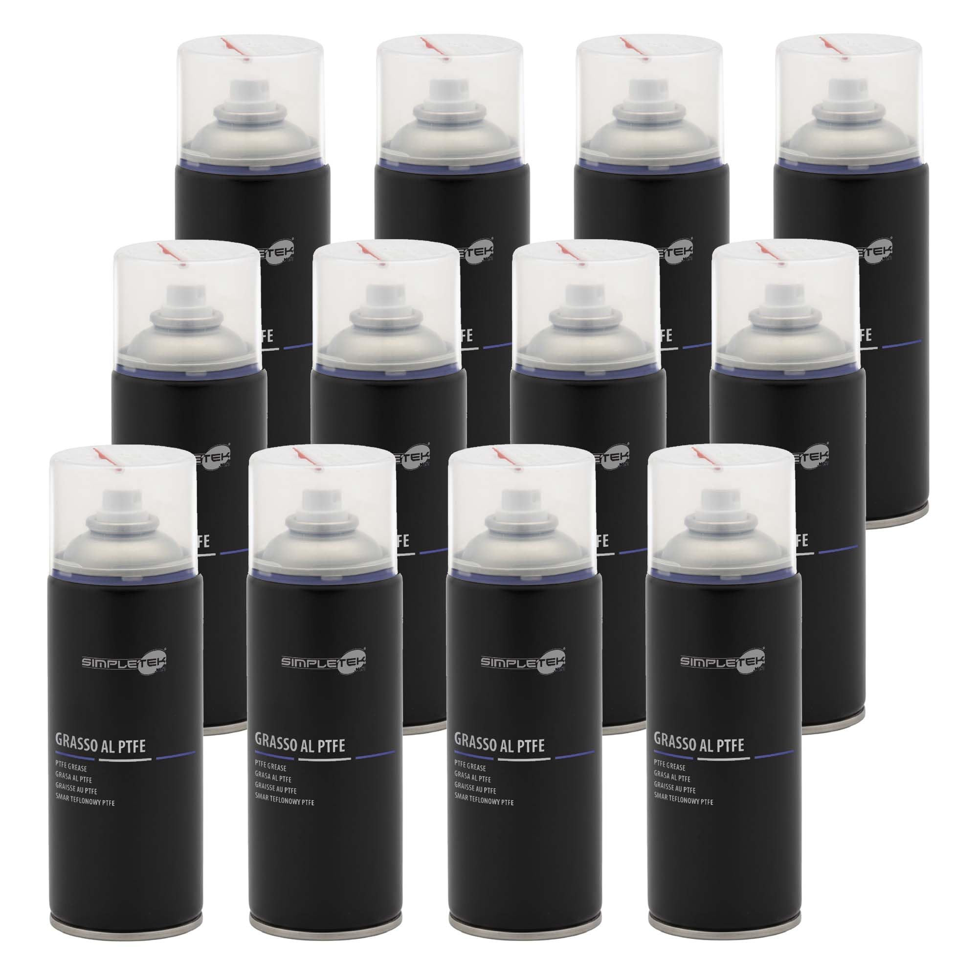 SIMPLETEK - 12x Grasso al PTFE Spray Lubrificante Alte Temperature 400ml | Grasso al PTFE